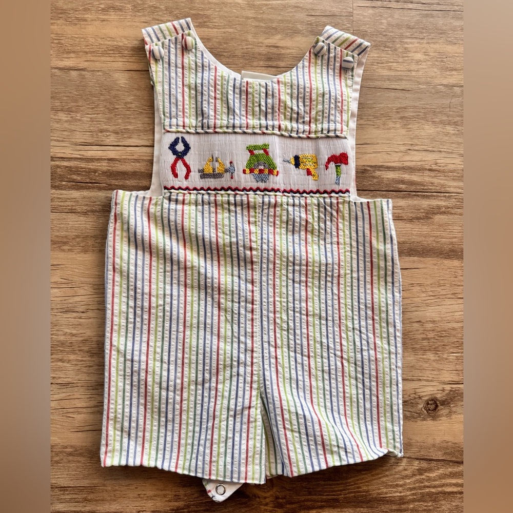 Zuccini Seersucker Shortall Jon Jon with Smoked Tools Design